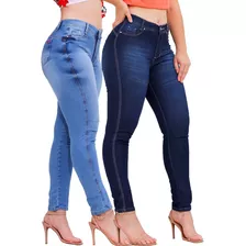 Kit 2 Calças Jeans Feminina Cintura Alta Com Lycra Elastano