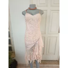 Vestido Para Dama De Fiesta Color Coral De Encaje, Talla S