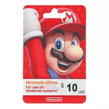 Cartão Nintendo Eshop Switch Card Usa $10 Dólares Americano