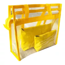 Bolsa Transparente Grande De Praia Com Necessaires De Brinde Acambamento Dos Ferragens Níquel Cor Amarelo Cor Da Correia De Ombro Cor Da Bolsa Desenho Do Tecido Liso