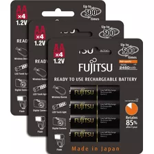 12 Pilhas Aa Recarregáveis 500x Fujitsu Eneloop Pro 2550mah