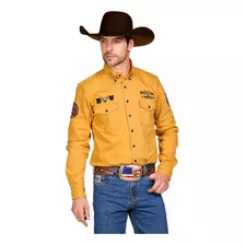Camisa Country Masculina Bordada Bill Way Original Amarela