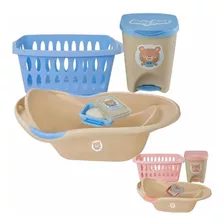 Kit Banho Bebê Infantil Banheira Saboneteira Cesto Lixeira