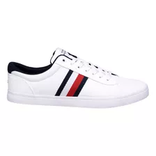 Tenis Tommy Hilfiger Para Hombre Fm0fm05072 Color Blanco Diseño De La Tela Liso Talla 26.5 Mx