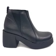 Bota Botineta De Cuero Mujer Con Elastico Bjo750