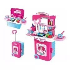 Cocina Cocinita Infantil 3 En 1 Maleta Luz Sonido Alto 66 Cm