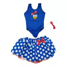 Fantasia Body E Saia Azul De Bolinha Infantil S/juros