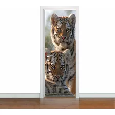 Adesivo Decorativo De Porta Tigres Filhotes (cod.t1)