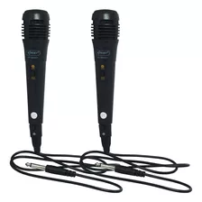 Kit 2 Microfones Com Fio Dinâmico Karaokê E Caixa De Som P10