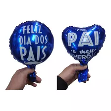 50 Balão Feliz Dia Dos Pais Metalizado 22cm Cesta Pai Atacad Cor Azul Royal 25 Coração + 25 Redondo