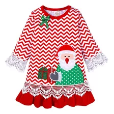 Vestido De Manga Larga Con Estampado De Papá Noel Para Niñas