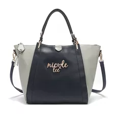 Bolsa Satchel Nicole Lee Bicolor Con Placa Ss22 Color Azul Marino