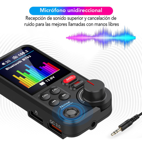 Transmisor Bluetooth Fm Aux Qc3.0 1.8 Inalmbrico Para Auto Foto 8