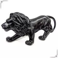 Enfeite Mesa Leão Porcelana Preto Fosco Luxo Estatueta