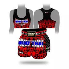 Conjunto Muay Thai Feminino Treino Top E Short Red Fight