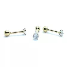 Piercing Ponto De Luz Ouro 18k Zircônia 4mm Haste 6mm K035