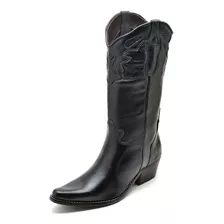 Bota Feminina Cano Alto Texana Montaria Couro Luxo Bico Fino