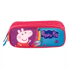 Estojo Escolar Infantil 2 Compartimentos Peppa Pig Sestini Cor Rosa Peppa Pig Estojo Escolar Sestini