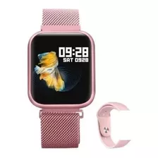 Smartwatch P80 Tfit Tela Toda Touch E Com 2 Pulseiras Cor Da Caixa Preto Cor Da Pulseira Rosa