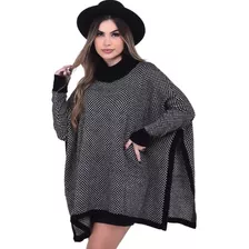 Poncho Feminino Inverno Manga Longa Gola Alta Presente Ideal