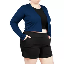 Cardigan Cropped Manga Longa Casaquinho Plus Size