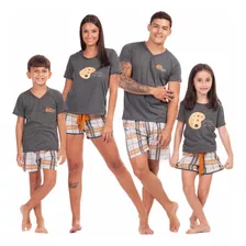 Kit 3 Pijamas Familia Curto Verão 2 Adulto + 1 Infantil 