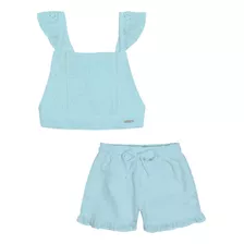 Conjunto Blusa E Short Laise Detalhe Costas Azul Catavento