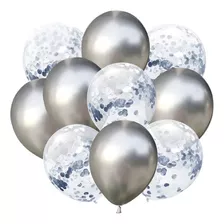 10 Globos Chrome Y Confeti 12 Pul 5c/u Cromados Elige Color Color Plata/plata