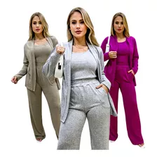 Conjunto Feminino Calça E Blusa Lanzinha Manga Longa Social