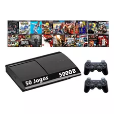 Sony Playstation 3 Super Slim 500gb Standard + 2 Controle + 50 Jogos + God Of War + The Last Of Us + Fifa