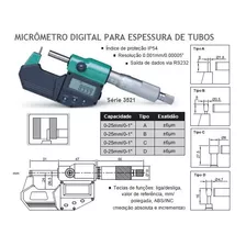 Micrômetro Externo Digital Ip54 Para Paredes De Tubos 0-25mm