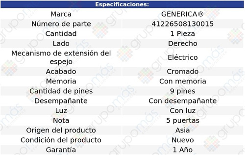 Espejo Derecho C/luz C/memo 9 Pines Qx56 04 Al 06 Foto 2