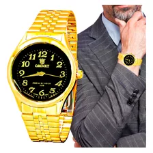 Relógio Masculino Orinet Luxo Original Prova D'água Cor Da Correia Dourado Cor Do Fundo Preto