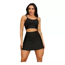 Conjunto Short Saia + Top Alcinha Fitness Academia Suplex