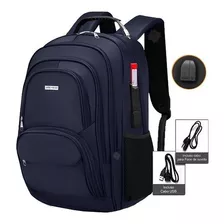 Mochila Masculina Notebook Alça Cabo De Aço Resistente Água Cor Azul