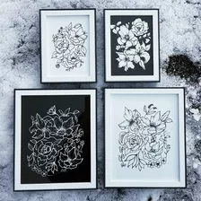 Set De 4 Iustraciones Botánicas Pintadas A Mano Con Marco
