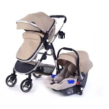 Cochecito De Paseo Newborn Dakar Beige Con Chasis Color Plateado