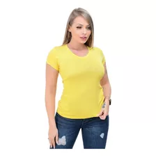 Kit 2 Camiseta Feminina Gola V Básica Viscolaycra Blusa Lisa