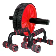 Barra Apoio Flexão Push Up + Roda Abdominal Dupla Fitness