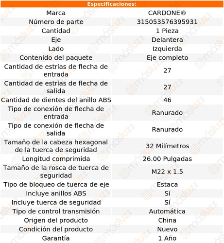 (1) Flecha Homocintica Del Izq Forte 2.0l 4 Cil 11/13 Foto 4