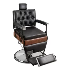 Cadeira De Barbeiro Salão Beleza Barbearia Reclinável Luxo Cor Preto Base Cromada Forma Da Base Redonda