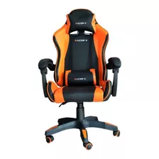 Cadeira De Escritório Racer X Comfort Gamer Ergonômica Preto E Laranja Com Estofado De Couro Sintético