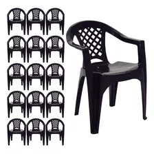 Combo 15 Cadeiras Plástico Preto Tramontina Resistente 154kg