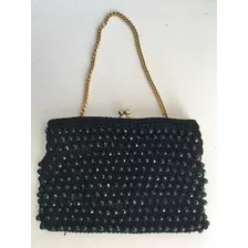 Cartera Vintage Mostacillas Negras De Noche Herrajes Dorad 