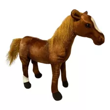 Cavalo Pelúcia Marrom Realista Em Pé Decoração 35cm