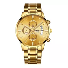 Relógio De Pulso Nibosi Ni2309 Com Corpo Dourado, Analógico, Para Masculino, Fundo Dourado, Com Correia De Aço Inoxidável Cor Dourado, Agulhas Cor Dourado E Branco, Subdials De Cor Dourado E Branco,