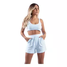 Conjunto Feminino Short E Cropped - Veludo