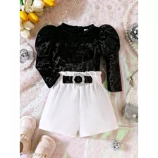 Roupa Menina Conjunto Outono Shorts Strass