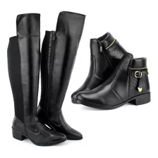 Bota Feminina Salto Over The Knee E Coturno Kit Em 2 Pares *