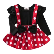 Vestido Conjunto Minnie Mouse Para Bebes Manga Larga